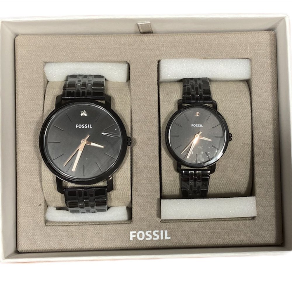 Black Fossil Couples Watch Gift Set His and Hers